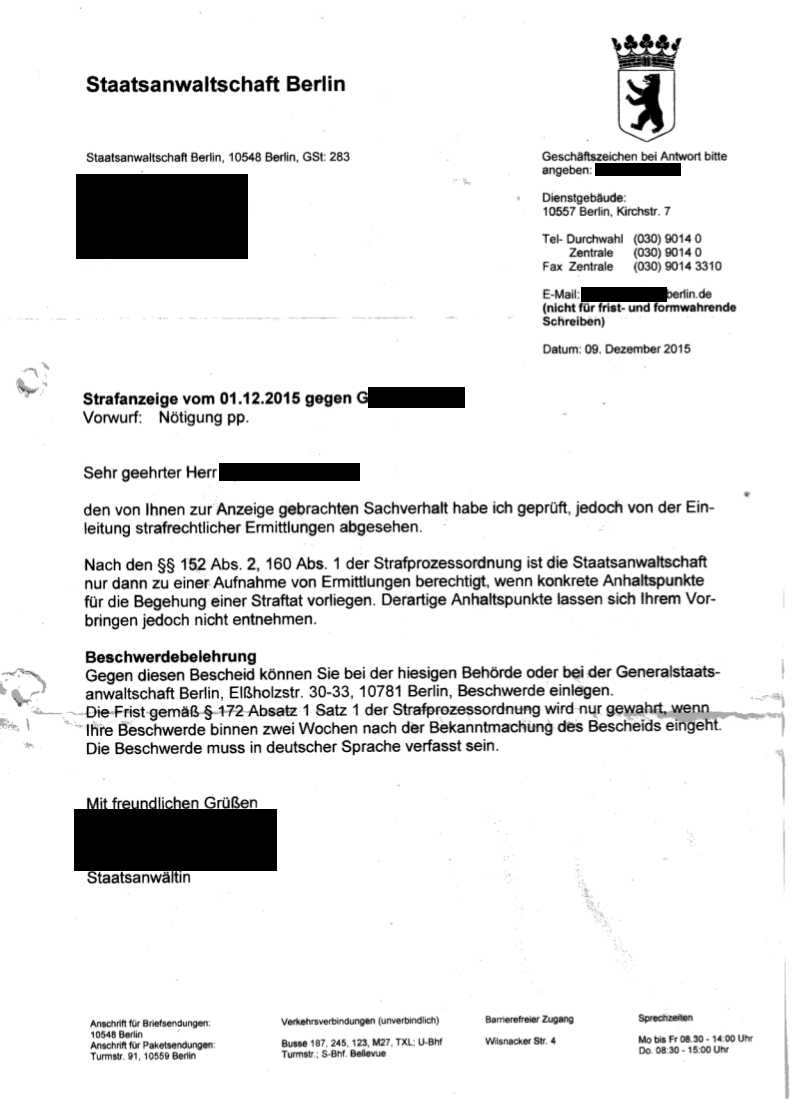 Generalstaatsanwaltschaft Berlin zum Rundfunkbeitrag Staatsverträge sind gesetzeswidrig aber die Eintreibung des Finanzamts ist rechtmäßig 1
